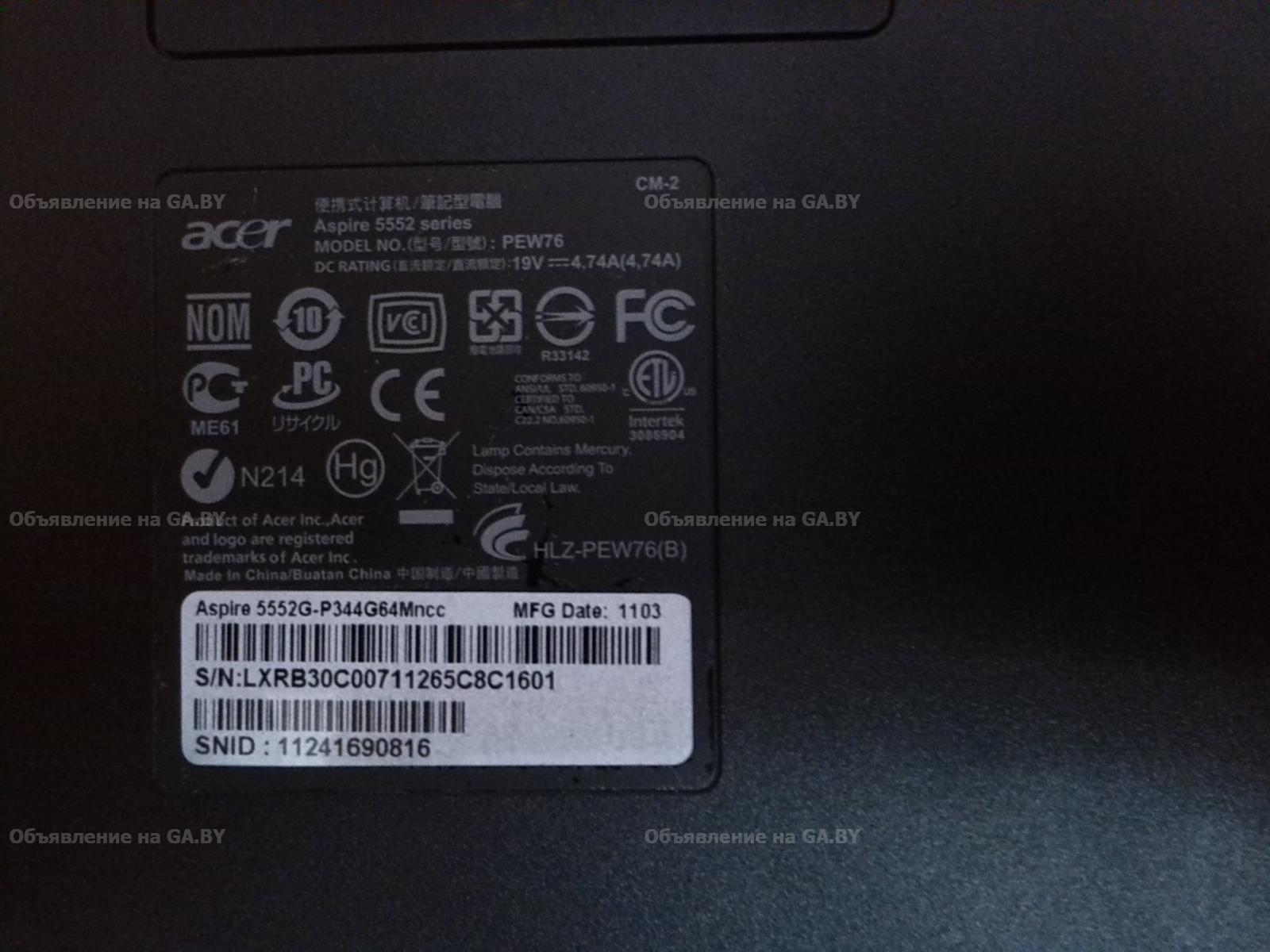 Продам Ноутбук Acer Aspire 5552G-P344G64Mncc LX.RB30C.007 - GA.BY